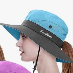 Sun Shade Wide Brim Ponytail Boonie Hat Packable UV Protection Beach Camping